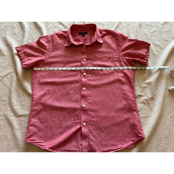 Banana Republic Linen Shirt Red Short Sleeve Camden Fit Men's L - Picture 4 of 6